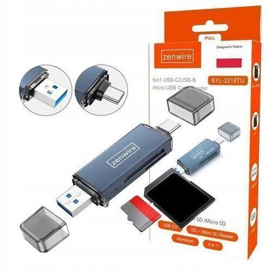 USB 3.0 USB-C Adapter 4in1 SD + MICRO SD TF 5 Gb/s BYL-2218TU SD Speicherkartenleser