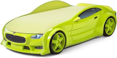 Best For Kids Autobett Neo Grün - Kinderbett Jugendbett mit Matratze, Stauraum & Rost