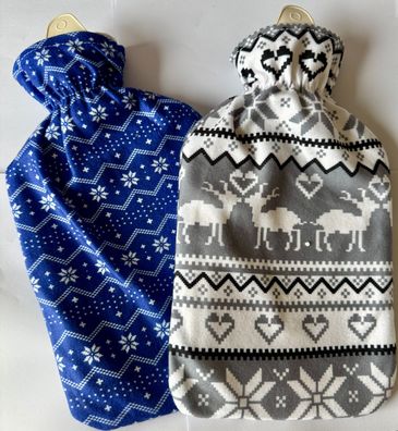 Wärmflasche 1,5L MIT BEZUG Gummi Wärmekissen Bettflasche Wärmeflasche grau/blau