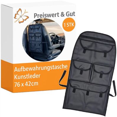 Autositz Organizer Kunstleder 76x42cm - Rücksitz Aufbewahrungstasche Schwarz