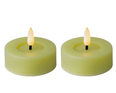 LED Teelichter mit Timer Outdoor 6,5x5cm Hellgrün / Warmweiß 2 Stück