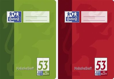 10x OXFORD 100050383 Lineatur 53 Vokabelheft DIN A5 32 Blatt 2 Spalten liniert