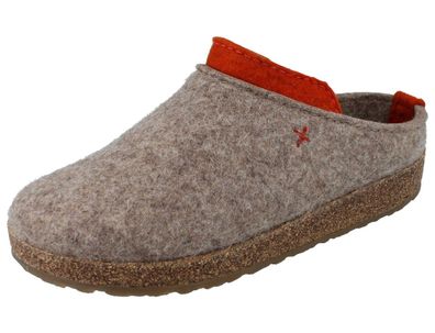 Haflinger Grizzly Speed Damen Hausschuhe grau orange Wollfilz