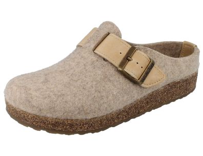 Haflinger Grizzly Chicago Damen Hausschuhe Clog beige meliert Wollfilz