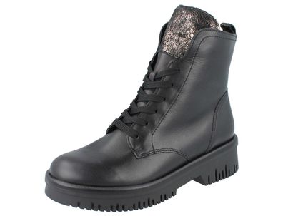Waldläufer H-Alea Damen Stiefel Stiefelette schwarz anthrazit Glattleder Nappa