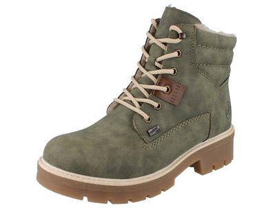 RIEKER Damen Stiefel Kurzstiefel Stiefelette grün Leder