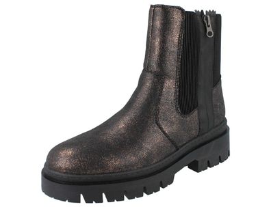 RIEKER Mogadischu Damen Stiefelette Schnürstiefel schwarz Lederimitat Wildebuk