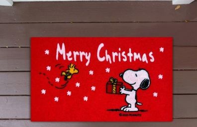 Peanuts Fussabstreifer Snoopy Woodstock Merry Christmas Gift Türmatte 69x40cm