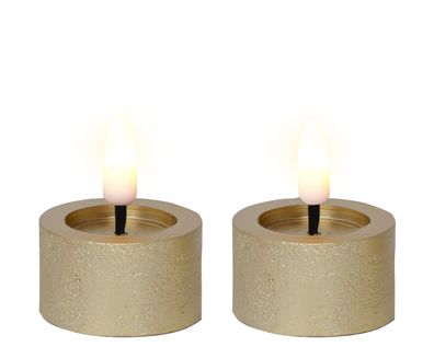 LED Teelichter mit Timer 4,4x5cm Wachs Gold / Warmweiß 2 Stück