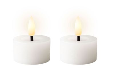 LED Teelichter mit Timer 4,4x5cm Wachs Weiß / Warmweiß 2 Stück