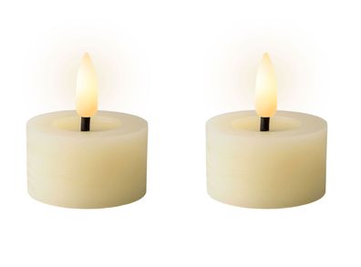 LED Teelichter mit Timer 4,4x5cm Wachs Creme / Warmweiß 2 Stück