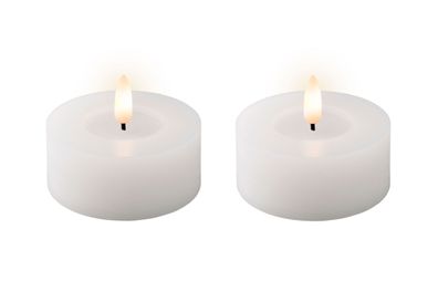 LED Teelichter mit Timer 7x6cm Wachs Weiß / Warmweiß 2 Stück