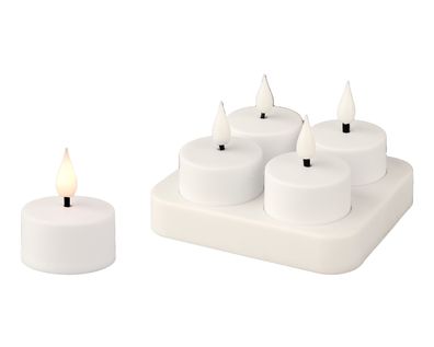 LED Teelichter 4cm Kunststoff 4er Set Weiß / Warmweiß