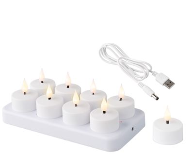 LED Teelichter 4cm Kunststoff 8er Set Weiß / Warmweiß