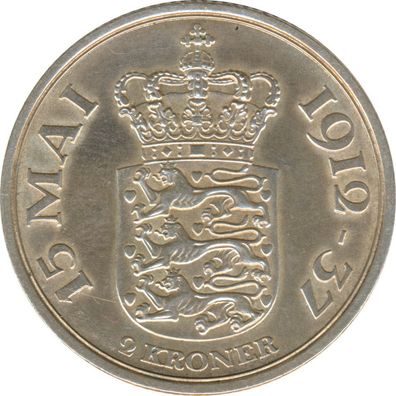 Dänemark 2 Kroner 1937 25. Regierungsjubiläum von Christian X. Silber*