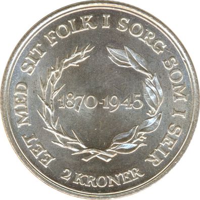 Dänemark 2 Kroner 1945 Geburtstag von Christian X. Silber*