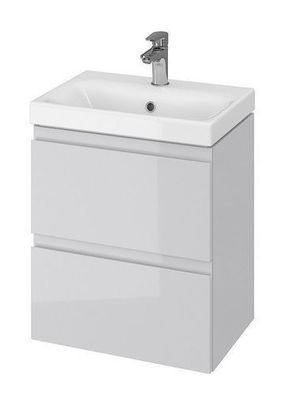 Badmöbel Set Badezimmerschrank mit Keramikwaschbecken 2-Schubladen MODUO SLIM 50 Grau