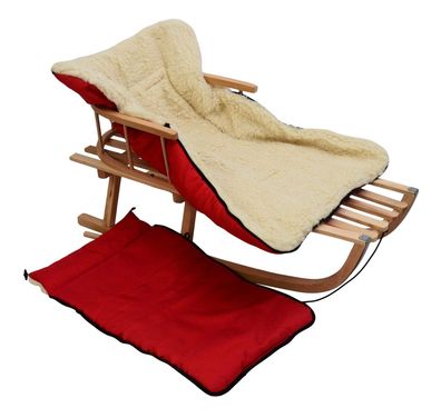 Best For Kids Holzschlitten mit Rückenlehne, Metallgleitschienen & Wollfußsack robust