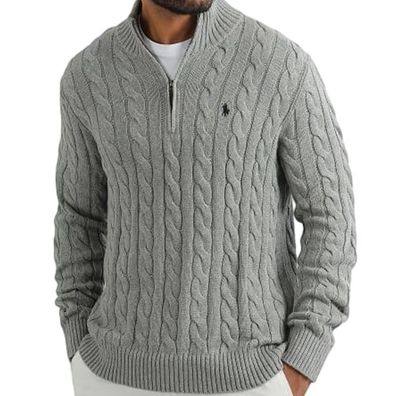 RL25 klassischer Pullover mit Stickerei und hohem Kragen, halber Reißverschluss, gest