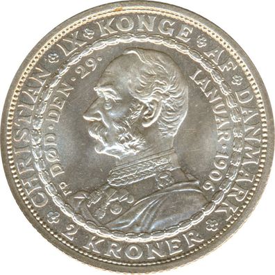 Dänemark 2 Kroner 1906 Thronbesteigung Frederik VIII. Silber*