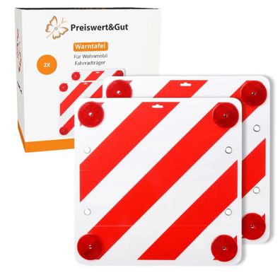 2x Warntafel 50x50 cm Rot-Weiß - Rückstrahler Warnschild Auto Wohnmobil Fahrradträger