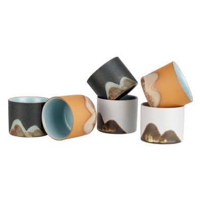 Japanisches Sake Becher Set | Handgefertigt | 6 Stk. | Sake Keramik Schalen 55ml
