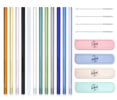 Wiederverwendbare Glas Strohhalme | Bunte Cocktail Trinkhalme | 3 Stk | 20cm