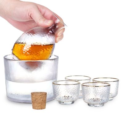 Japanisches Sake-Set aus Glas | 6-teilig (Karaffe + Warmhalteschale + 4 Schalen)