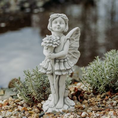 Bezaubernde Elfe mit Blume H. 50 cm, 15 x 24 cm, 10 kg aus Steinguss frostsicher
