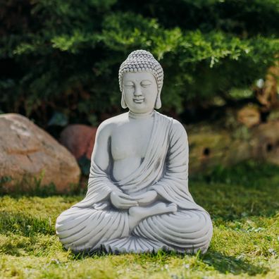 Großer massiver Stein Buddha Mönch Tempelwächter aus Steinguss frostfest (Gr. 42 cm)