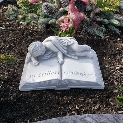 Liebevolle Grabdeko Buch "In stille Gedenken" Steinfigur 20 x 27 cm, 6 kg (Gr. 11 cm)