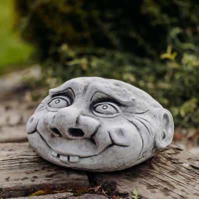 Lustige Steinfigur Gesicht Steinkopf, H. 15 cm, 28 x 28 cm, 10 kg frostsicher