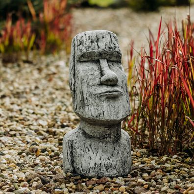 Massive große Steinstatue Moai Kopf Gesicht Osterinsel aus Steinguss frostsicher