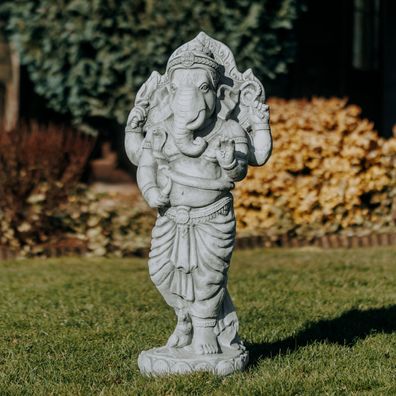 Massive Statue Ganesha - der Göttliche Hindu Got aus Steinguss frostfest (Gr. 98 cm)
