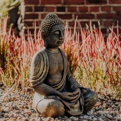 Massive Statue riesiger Stein Buddha exclusiv Tempelwächter Steinguss frostfest