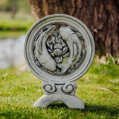 Massive Stein Skulptur Japan Gartendeko Koi-Fisch aus Steinguss frostfest (Gr. 54 cm)