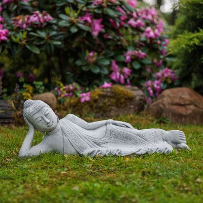 Massive Steinfigur Buddha liegend Mönch aus Steinguss frostfest Raum Gartendeko