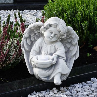 Massive Steinfigur Engel als Himmelsbote Grabengel H.22 cm Steinguss frostsicher