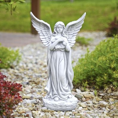 Massive Steinfigur Engel mit Flügel Gartendeko Grabdeko aus Steinguss frostfest
