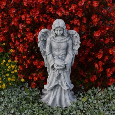 Massive Steinfigur Engel mit Flügel Grabengel Raumdeko aus Steinguss frostfest