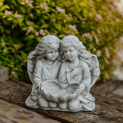 Massive Steinfigur Engel-Paar Steinengel Grabdeko aus Steinguss frostsicher