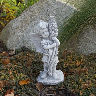 Massive Steinfigur Fee Elfe mit Hyazinthe Motiv I Steinguss frostsicher Raumdeko