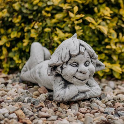 Massive Steinfigur Gnom "Faulpelz" Troll Wichtel Kobold aus Steinguss frostfest