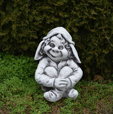 Massive Steinfigur Gnom "Sitze hier und warte" Troll Wichtel Kobold Steinguss
