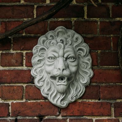 Massive Steinfigur große Wanddeko Löwenkopf Löwen Raumdeko Steinguss frostfest