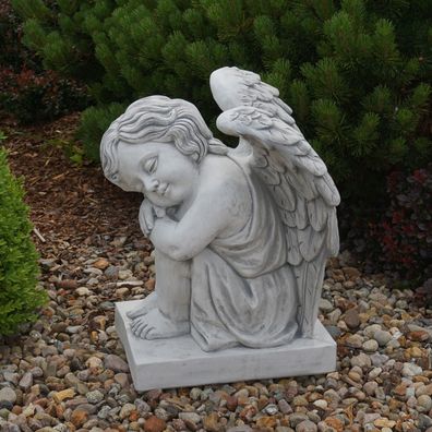Massive Steinfigur Großer Engel auf Sockelplatte Grabdeko Gartendeko frostsicher