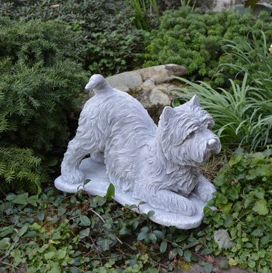 Massive Steinfigur Hund West Highland White Terrier Tierfigur aus Steinguss frostfest
