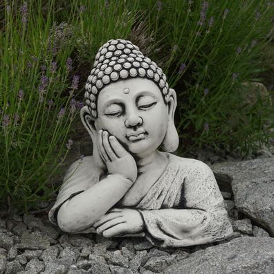 Massive Steinfigur imposante Buddha-Büste Buddha Kopf aus Steinguss frostsicher
