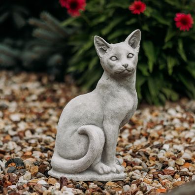 Massive Steinfigur Katze Kater Kätzchen Gartendeko aus Steinguss frostfest