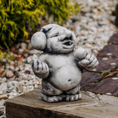 Massive Steinfigur lustiger Troll DJ rock mich! Wichtel Gnom Steinguss frostfest